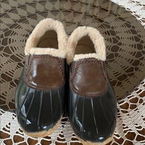 Brown and Black Slip-On Shoes with Fur Lining